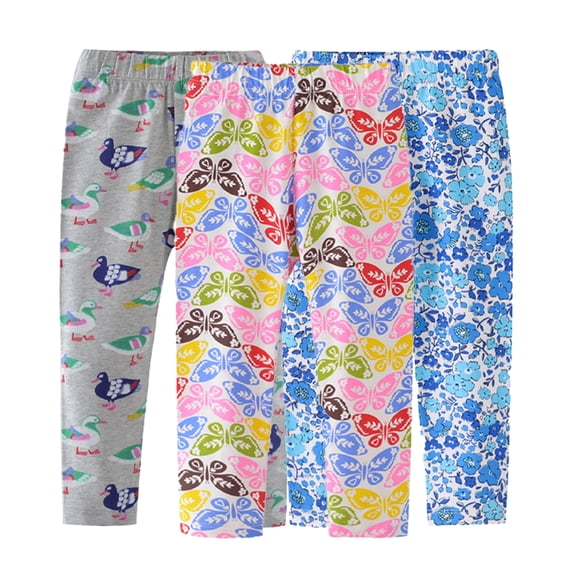 Godderr Kids Baby Girls Stretch Leggings for Toddlers Knitted Cotton Bottoms Spring Fall Printed Skinny Trousers 2-7Y