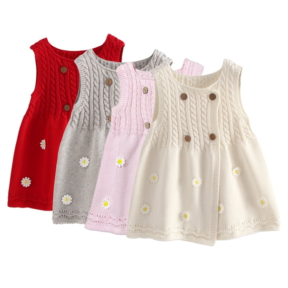 Godderr Kids Baby Girls Sweater Vest Dress Toddler Knit Waistcoat Dress Medium Length Sweater Vest Autumn Winter Solid Warm A-Line Sleeveless Dress