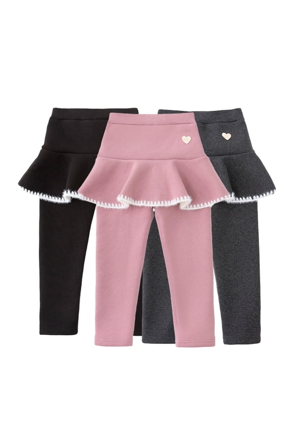 Kids Baby Girls Winter Thicken Leggings with Tutu Skirts,2-10Y Toddler Fleece Lined Leggings with Ruffle Skirt,Winter Culottes Footless Tights Fleece Skirt Pants