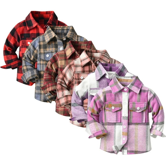 Godderr Kids Baby Long Sleeve Shirt for Boys Button down Lapel Spring Winter Newborn Coat Toddler Boys Buffalo Plaid Shirt for 6M-9Y