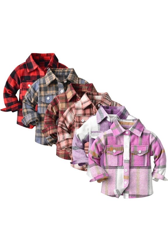 Kids Baby Long Sleeve Shirt for Boys Button down Lapel Spring Winter Newborn Coat Toddler Boys Buffalo Plaid Shirt for 6M-9Y