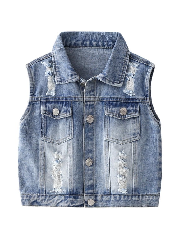 Kids Baby Toddler Boys Waistcoat for 4-8Y, Lapel Sleeveless Vest Jacket Cotton Pocket Spring Fall Denim Jacket Top