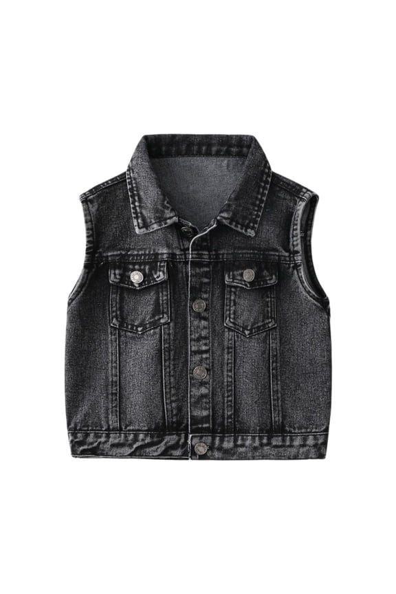 Kids Baby Toddler Boys Waistcoat for 4-8Y, Lapel Sleeveless Vest Jacket Cotton Pocket Spring Fall Denim Jacket Top