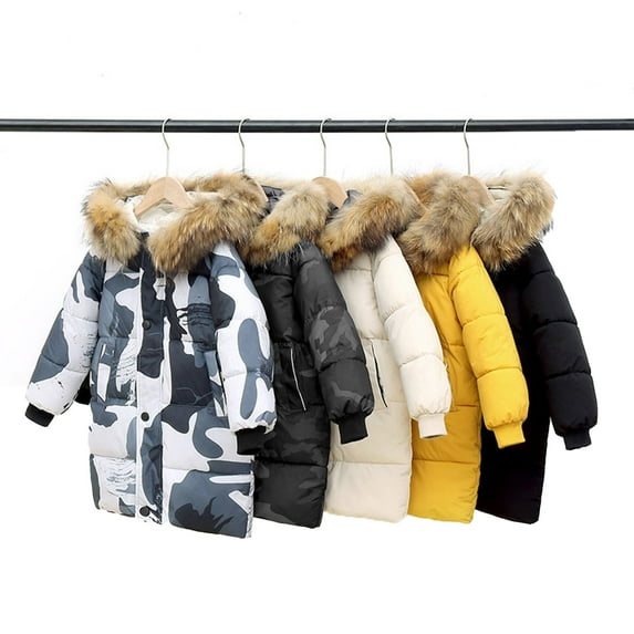 Godderr Kids Baby Winter Cotton Coat,Large Collar Hooded 2-10Y Kids Snowsuit Jacket, Thickened Warm Mid-Weight Puffer Jacket down Outwear for Kids Boys Girls