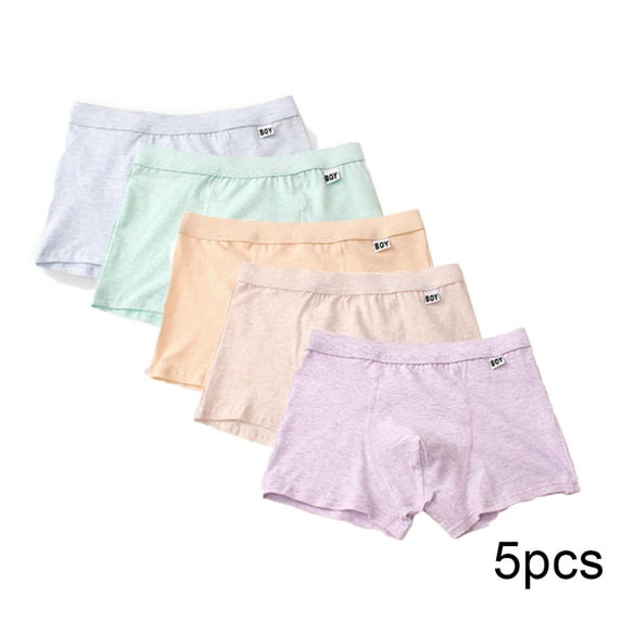 Godderr Kids Boys Boxer Briefs Underwear 5Pcs Toddler Cotton Boxers Underwear 3-15Y Youth Boys Solid Color Shorts Underpants