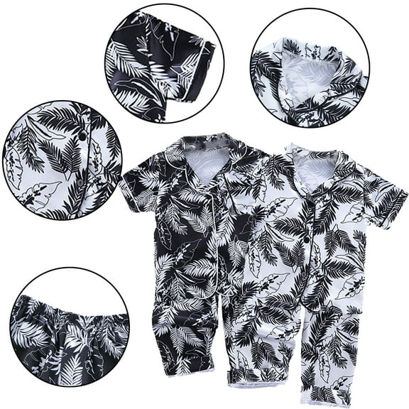 Godderr Kids Boys Girls 2Pcs Satin Silk Pajamas Pants Set Short Sleeve Print Baby Satin Sleepwear Pajamas Set V-Neck Infant Silk Loungewear Pajamas Outfit for 18M-8Y
