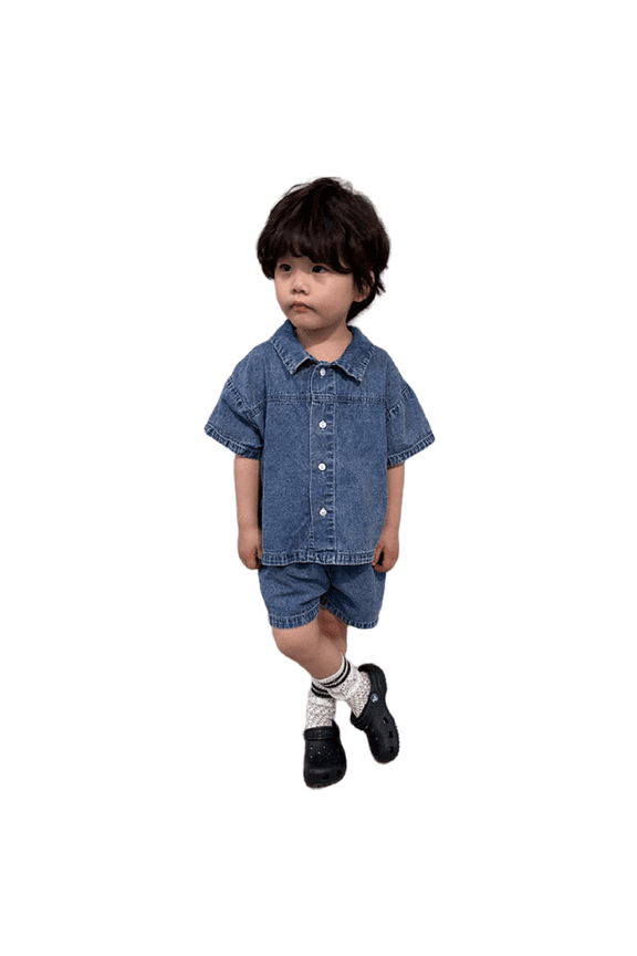 Kids Boys Girls Denim Outfits,Toddler Short-Sleeved Sibling Brother Sister Outfit,Baby Summer Denim Button-Down Suit for 1-9Y