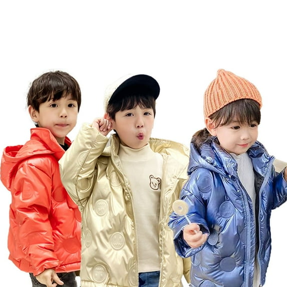 Godderr Kids Boys Girls Wash Free Down Coats 1-12Y Toddler Snow Down Jacket Bright Face Thickened Baby Winter Warm Hoodie Down Outerwear