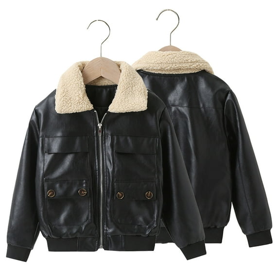 Godderr Kids Boys Soft Leather Jackets Toddler Baby Faux Leather Jacket Long Sleeve Zipper Classic Coat for 1-7Y