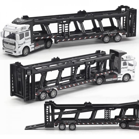 Godderr Kids Boys Toy Transport Truck Rally Car Model Toy Truck Transporter 3-8 Years Old - White