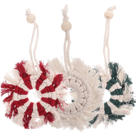 Godderr Kids Decoration Hand-Woven Tapestry Pendant Fringed Wall Hanging Tapestry Pendant--off-White + Red + Green