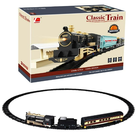 Godderr Kids Electric Train Track Toys with Lights and Sounds Steam Train Set for Boy 3-8 Year Old(Train carriage style 3)