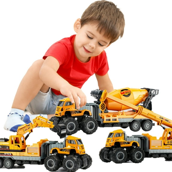 Godderr Kids Engineering Car Toys for Baby Toddler Construction Trucks Toys Large Simulation Excavator Crane Boxed Toys for Boys Educational Toys