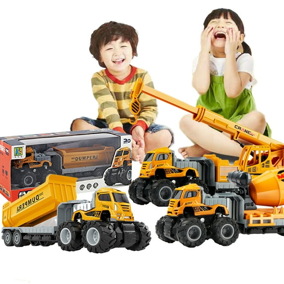 Godderr Kids Engineering Car Toys for Baby Toddler Construction Trucks Toys Large Simulation Excavator Crane Boxed Toys for Boys Educational Toys