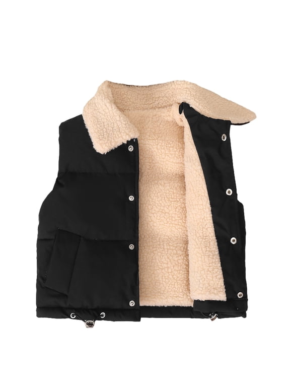 Kids Girls Boys Cotton Jacket Sleeveless Lape Vest 1-10Y Waist Vest Fleece Vest Fall Winter Outerwear Warm Lapel Coats Zipper up Jacket with Button for Baby Toddler Kids