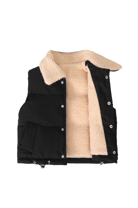 Kids Girls Boys Cotton Jacket Sleeveless Lape Vest 1-10Y Waist Vest Fleece Vest Fall Winter Outerwear Warm Lapel Coats Zipper up Jacket with Button for Baby Toddler Kids