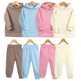 thumbnail image 1 of Godderr Kids Girls Boys Tracksuit Outfit for Baby 1-7 Y Pullover Solid Color Long-Sleeved Hooded Tops + Casual Jogger Pants Two-Piece Set Sweatsuit Padded Fall Winter, 1 of 5