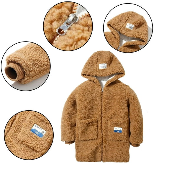 Godderr Kids Girls Boys Winter Coat with Hooded for Toddler Fleece Jacket Warm Zip Long-Sleeved Sweater Padded Outwear for 3-12Y