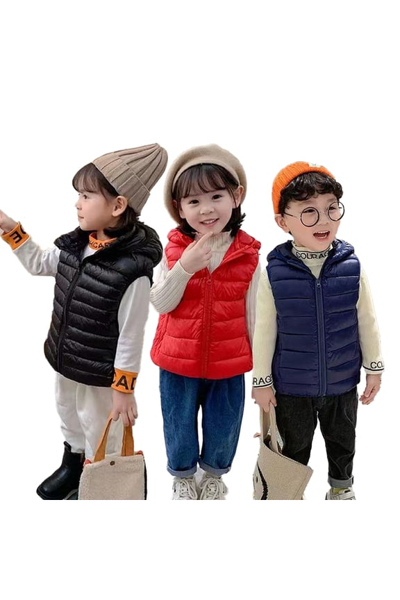 Kids Girls Boys down Vest Coat Toddler Water-Resistant Warm Winter Fleece Sleeveless Big Kids Hooded down Vest Jacket for 3-12Years