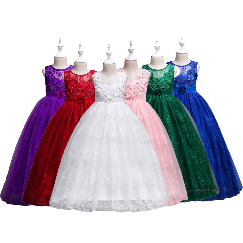 Godderr Kids Girls Dress Princess Skirt Long Mid Big Kids Wedding Dress ...