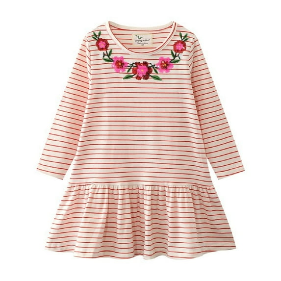Godderr Kids Girls Long Sleeve Dress,Baby Princess Dress Toddler Embroidered Casual Dress for 2-7Y