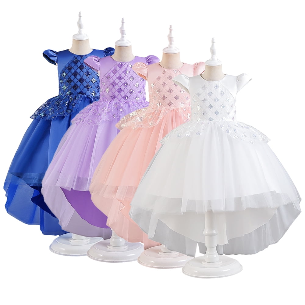 FEESHOW Girls' Flutter Sleeve Chiffon Flower Girl Dress - White Floor-Length Party Gown, Size 8