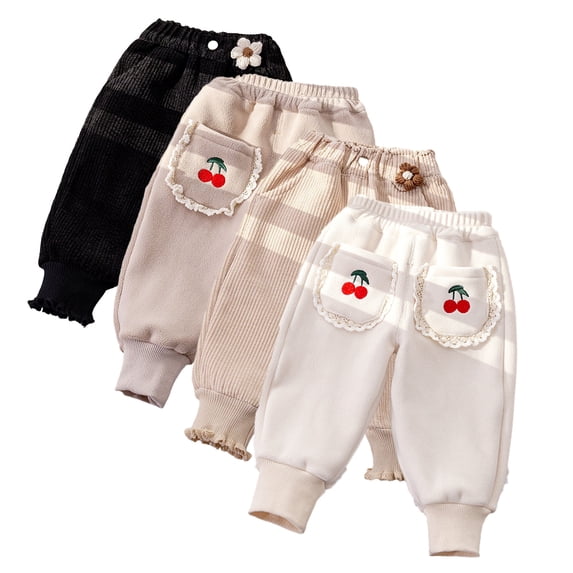Godderr Kids Girls Sweatpants Long Pants for Toddler Baby Winter Pants Padded Corduroy Warm Pants for 1-7Y