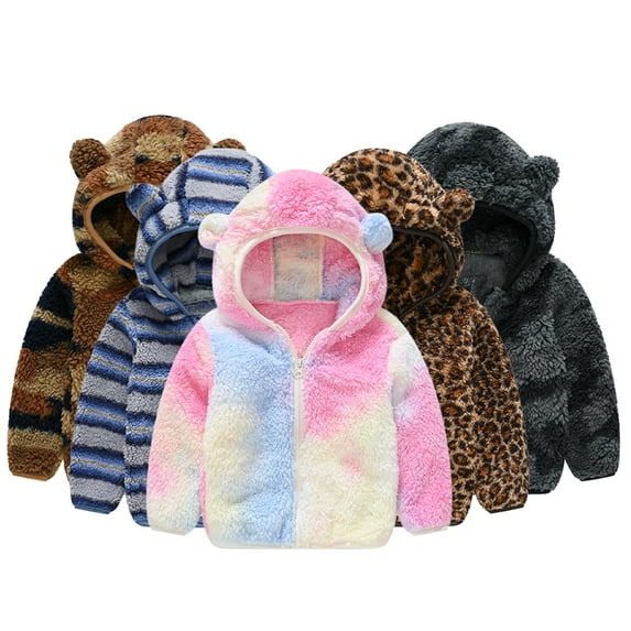 Godderr Kids Infant Toddler Hooded Fleece Jackets Coats for Girls Boys 9M-5Y Cartoon Fall Winter Outwears with Bear Ears Laest Thick Jackets