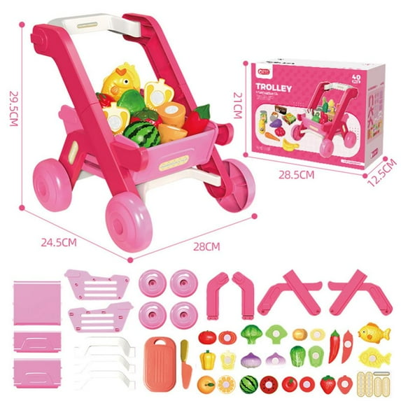 Godderr Kids Shopping Cart Trolley Play Set Includes Grocery Food Fruit Vegetables Shop Accessories Boys Girls