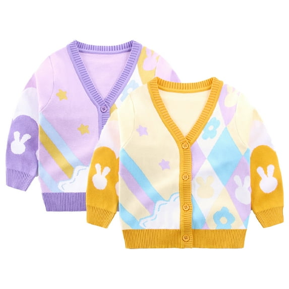 Godderr Kids Toddler Autumn Winter Cardigan Sweater Jacket for Girls Knitted Cardigan Outwear Newborn Girl Cartoon V-Neck Sweater Cardigan Coat