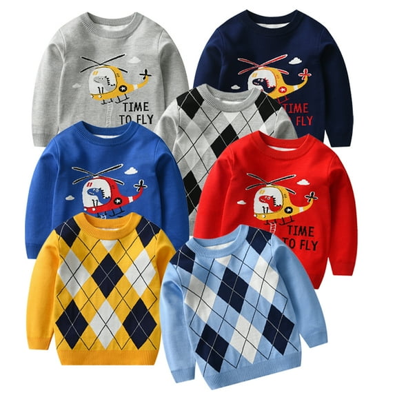 Godderr Kids Toddler Boys Fall Winter Knit Sweaters,2-8Y Long Sleeve Pullover Sweat Bottoming Shirt Baby Aircraft Printing Casual Jumper Tops