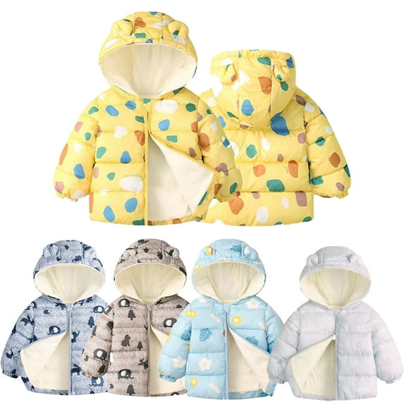Godderr Kids Toddler Baby Cartoon Cotton Jackets Outwears for Girls Boys 1-7Y Winter Fall Hooded Fleece Coats with Bear Ears Warm Printed Pattern Jackets
