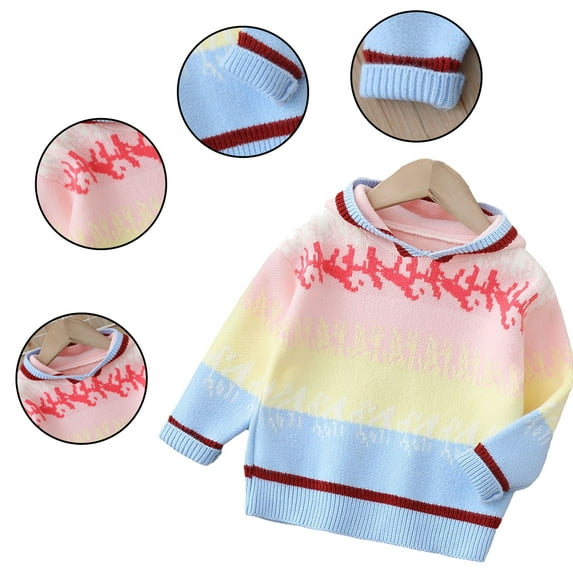 Godderr Kids Toddler Baby Pullover Knit Sweater with Hoodie Underlay Rainbow Color Fall Winter Sweater Coats for 1-5Y