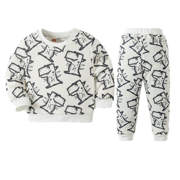 Godderr Kids Toddler Boys 2pcs Sweatshirt Sweatpants Outfit 1-7Y Baby Cartoon Dinosaur Sweatshirt Outfit Sweat Suits Clothing Sets Long Sleeve Sweatshirt Pants Set