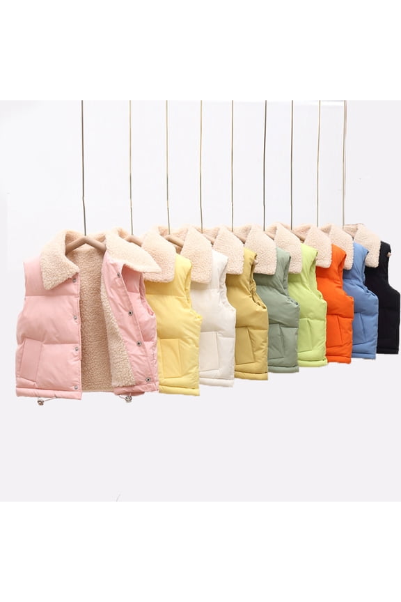 Kids Toddler Boys Girls Lapel Fleece Sleeveless Jacket for 3-10Y Solid Colours Waistcoat Buttons Tops with Pocket Warm Vest Autumn Winter