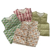 Godderr Kids Toddler Boys Girls Print Down Cotton Waistcoat V-Neck Sleeveless Jacket Buttons Outer Wear Vest Thickened Warm Sleeveless Tops for 1-7Y