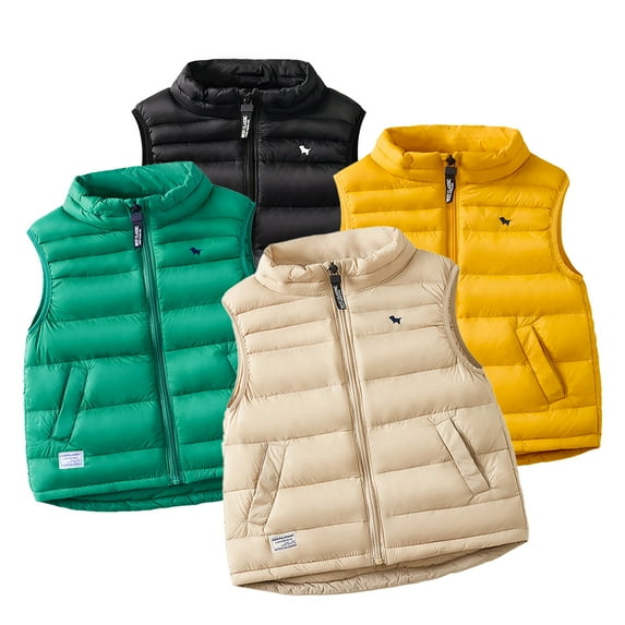 Godderr Kids Toddler Boys Girls Puffer Down Vest Sleeveless Jacket Winter Outwear Baby Solid Color Down Vest Full Zipper up Jacket for 3-12Y