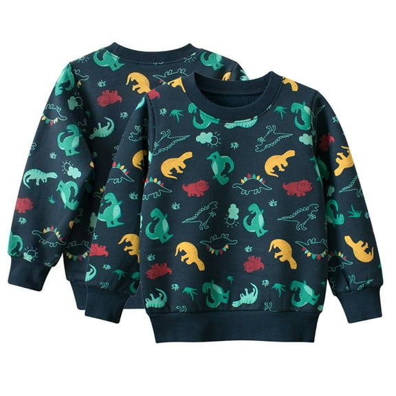 Godderr Kids Toddler Boys Girls Sweatshirt Top Long Sleeve Cartoon Dinosaur Printing Baby Sweater Cotton Crewneck Kid Fleece Sweatsuit Top for 1-10T