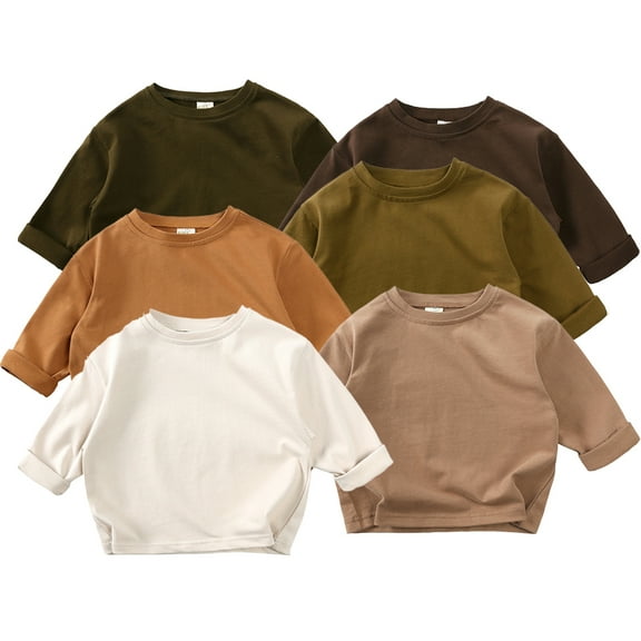 Godderr Kids Toddler Boys Girls Tees Shirt Tops 9M-7Y Baby Infant Spring Autumn Long Sleeve Round Neck Casual T Shirts Undershirts