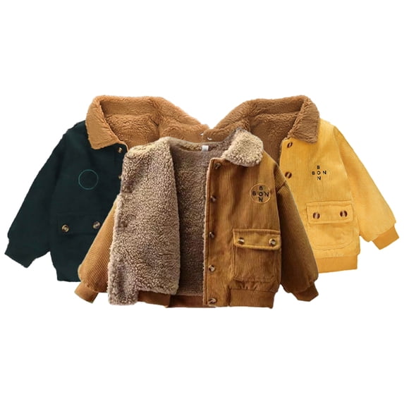 Godderr Kids Toddler Boys Winter Jacket Baby Fall Winter Fleece Outwear New Short Lapel Cotton Thick Warm Coat for 1-6Y