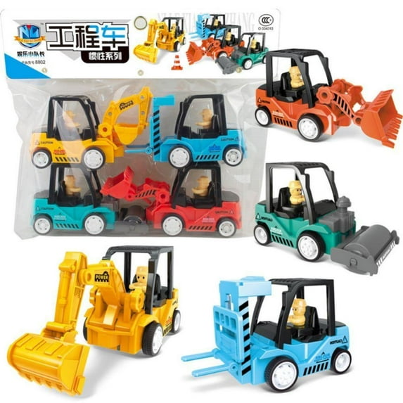 Godderr Kids Toddler Construction Car Toys Set ,Baby Boys Excavator Toys Truck ,Mixer, Crane, Dump Trucks Push Go Friction Powered Cars Toys 4PCS