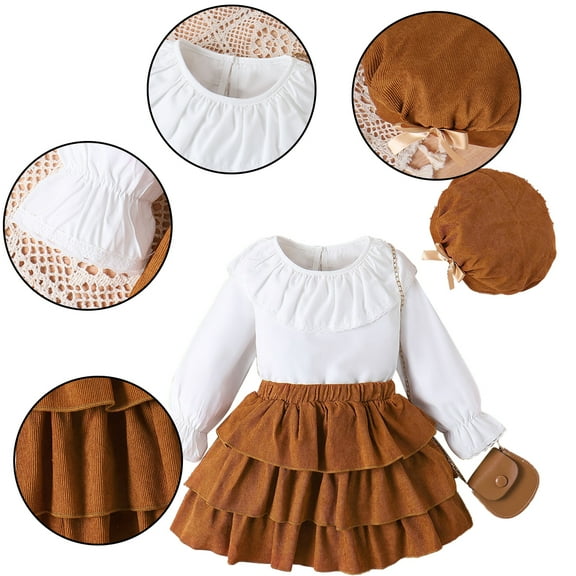 Godderr Kids Toddler Girl 2pcs Clothes Skirt Set Long Sleeves Pullover Top   Skirt Set Toddler Girl Spring Fall Winter Outfit Clothing for 4-7Y