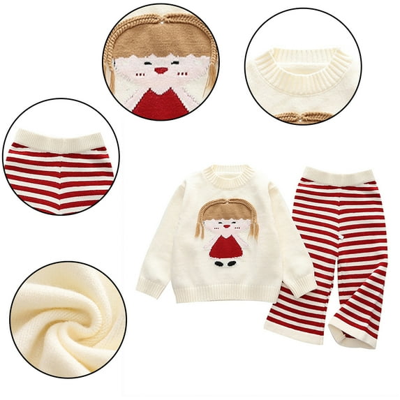 Godderr Kids Toddler Girls 2Pcs Knit Sweater Knit Pants Outfits Baby Pullover Round Neck Sweatertops +Wide-Leg Pant, 2-Piece Set
