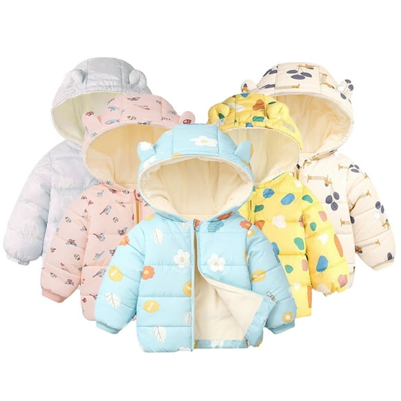 Godderr Kids Toddler Girls Boys Winter Fleece Jackets 1-7T with Hooded Toddler Cotton Dress Warm Lined Coat Outer Clothing Toddler Baby Snow Down