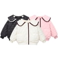thumbnail image 1 of Godderr Kids Toddler Girls Fall Winter Cotton Jacket 3-12 Years Old Doll Collar Cardigan Coats Embroidery Padded Cotton Outerwear Small Fragrant Wind Warm Tops, 1 of 9