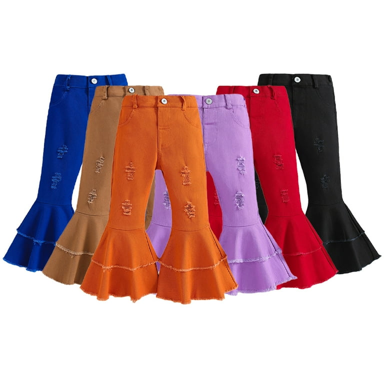 Red ruffle bell bottom pants best sale