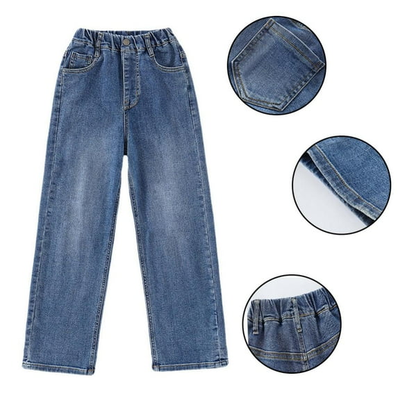 Godderr Kids Toddler Girls Jeans Style Autumn Solid Color Pants Casual Pants Girls Wide Leg Pants Wide Leg Baggy Pants for 4-14Y
