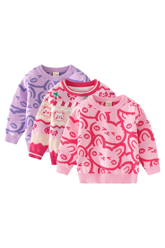 Kids Toddler Girls Knit Sweater Top，1-6Y Cartoon Printing Winter Warm Sweater Sweatshirt Baby Pullover Spring Autumn Sweater Sweatsuit
