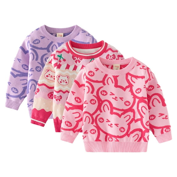 Godderr Kids Toddler Girls Knit Sweater Top,1-6Y Cartoon Printing Winter Warm Sweater Sweatshirt Baby Pullover Spring Autumn Sweater Sweatsuit