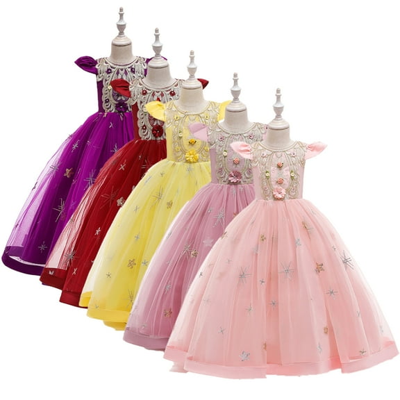 Godderr Kids Toddler Girls Princess Dresses Tutu Tulle Party Flower Girl Formal Dance Gown Bridesmaid Dress Pageant Dresses 2-12Y Baby Floor Length Flower Girl Dress